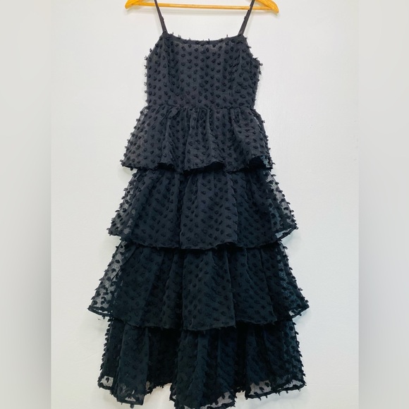 Lulus Flirting with you back Midi Tiered Dress Black Size XS - Picture 5 of 11
